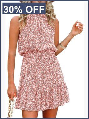 Women Chiffon Spaghetti Strap Swing Romper Ruffle Hem Sleeveless Boho Beach